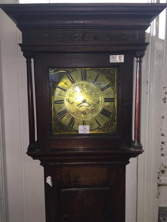 Cottage oak longcase clock with a brass dial for Tipton, Ludlow